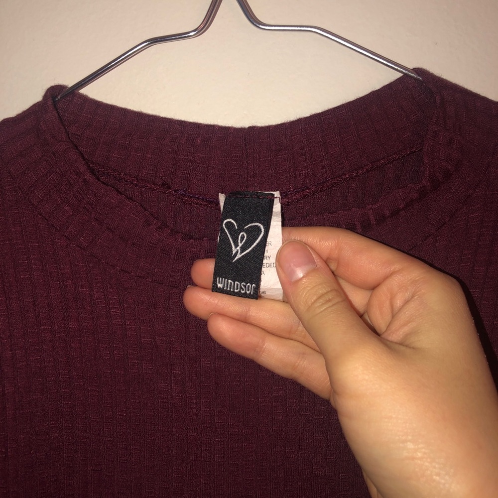 Maroon Fitted Mock Neck Long Sleeve Dress